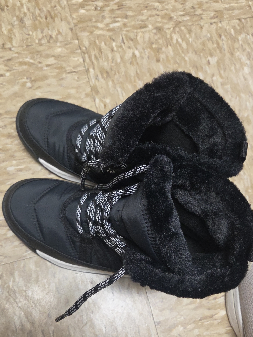 Sorel Black Faux-Fur Lace-Up Winter Boots